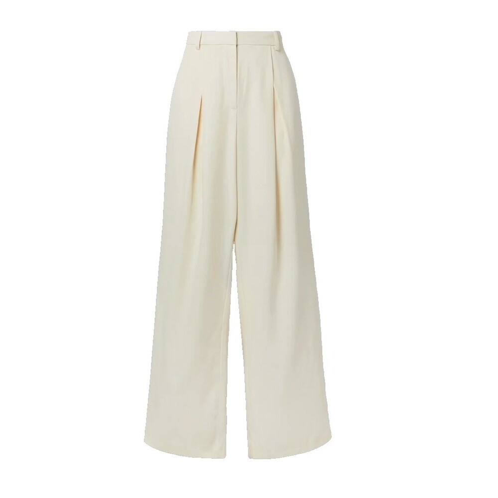CO Collection Ivory Wide Leg Pleated Trousers Italian Viscose Wool Blend Size 4
